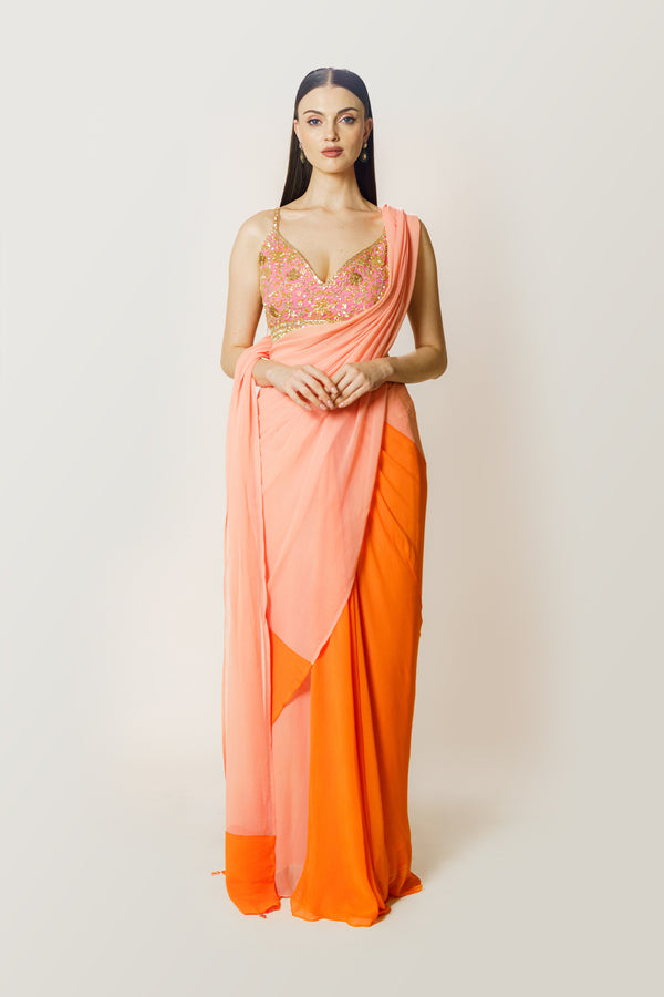 ZAYNAB ORANGE/PEACH SARI SET