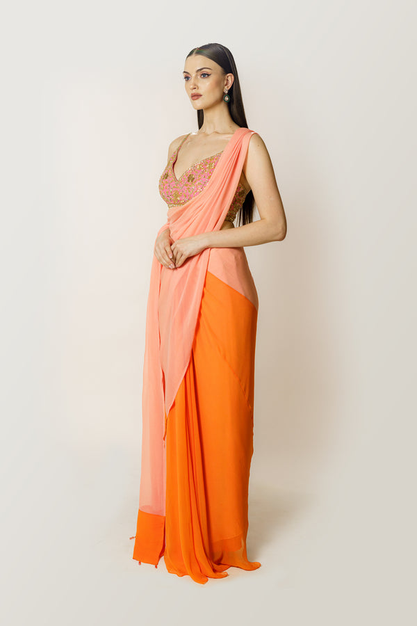 ZAYNAB ORANGE/PEACH SARI SET