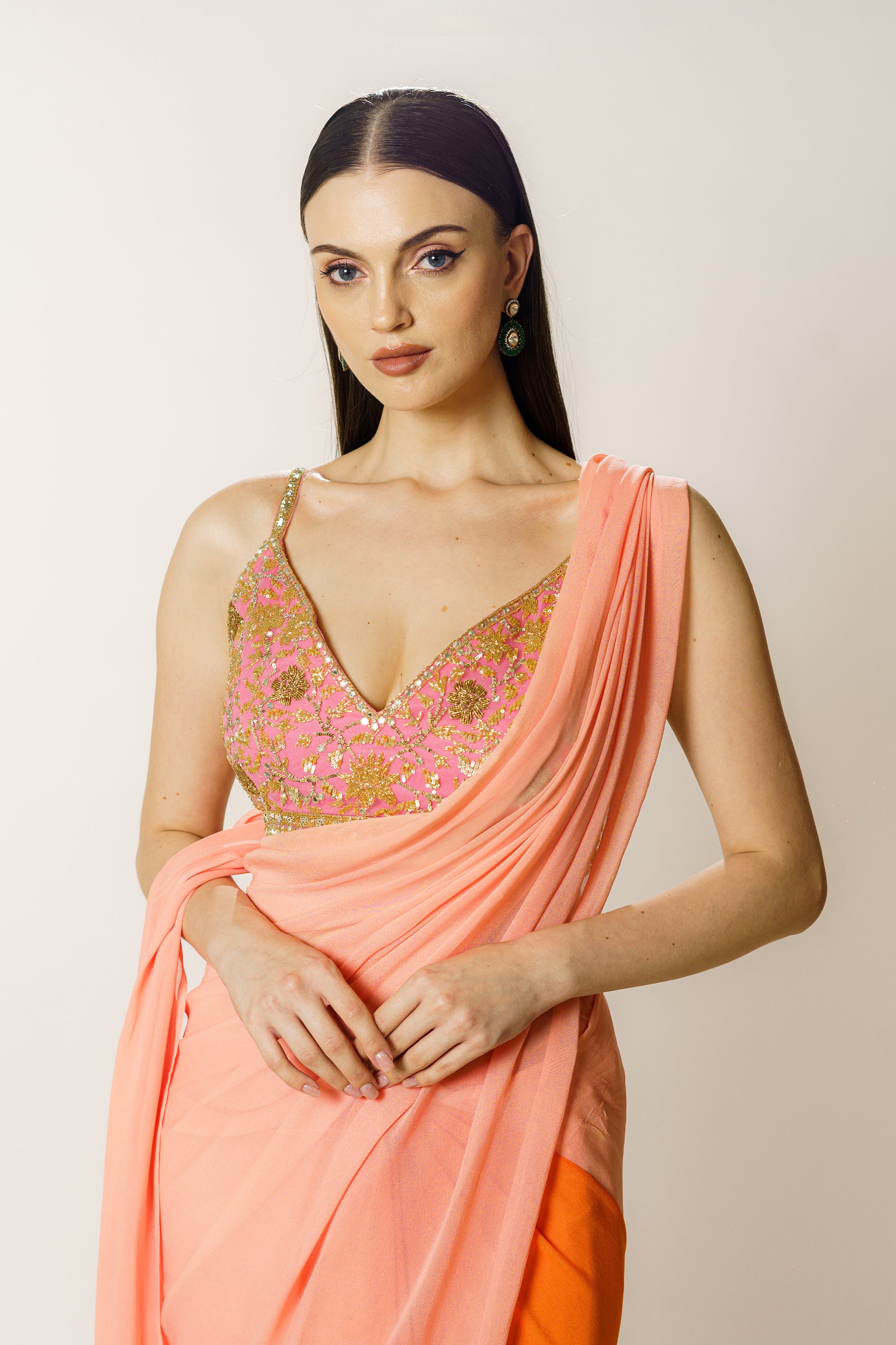ZAYNAB ORANGE/PEACH SARI SET