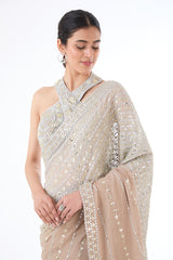 Zaynab grey and gold shaded sari set
