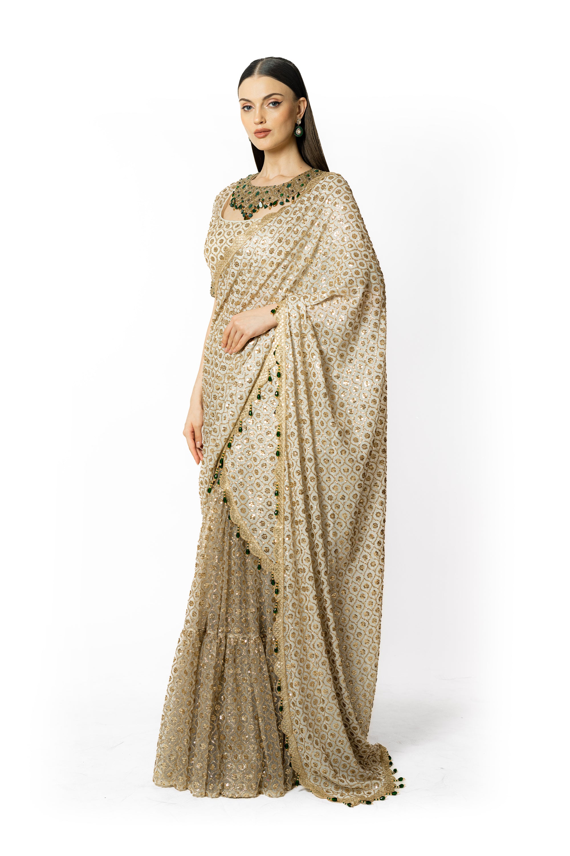SAIRAA IVORY LEHENGA SARI SET