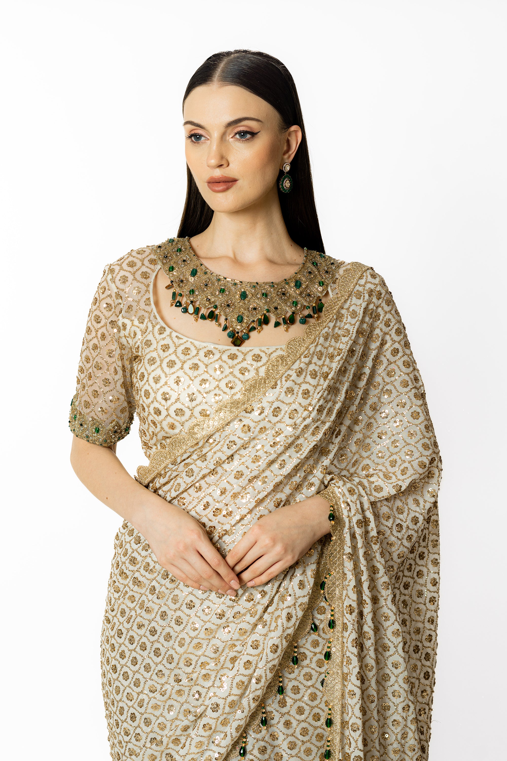SAIRAA IVORY LEHENGA SARI SET