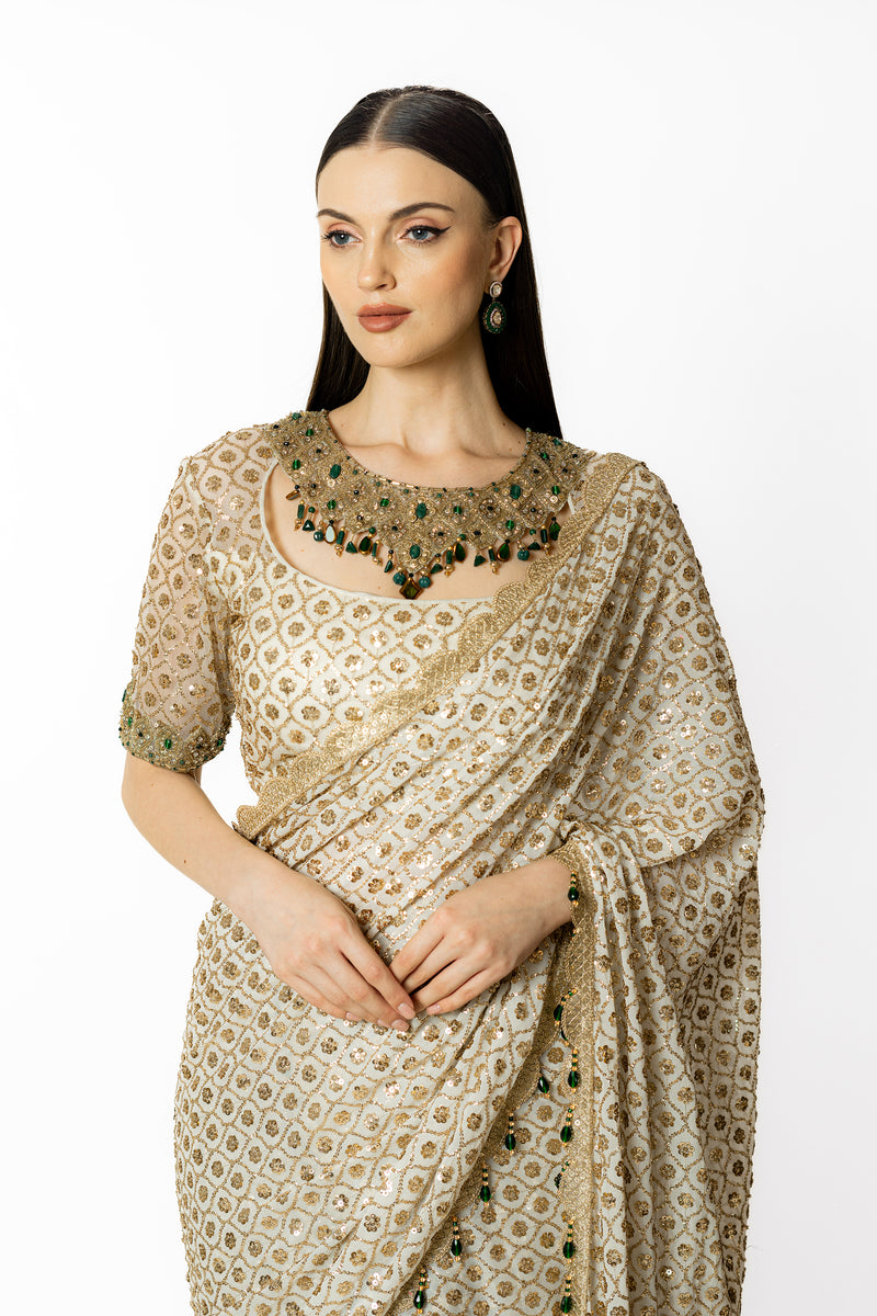 SAIRAA IVORY LEHENGA SARI SET