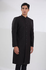 BLACK QUILTED SHERWANI WITH MULTI RESHAM JAAL KURTA AND PANTS