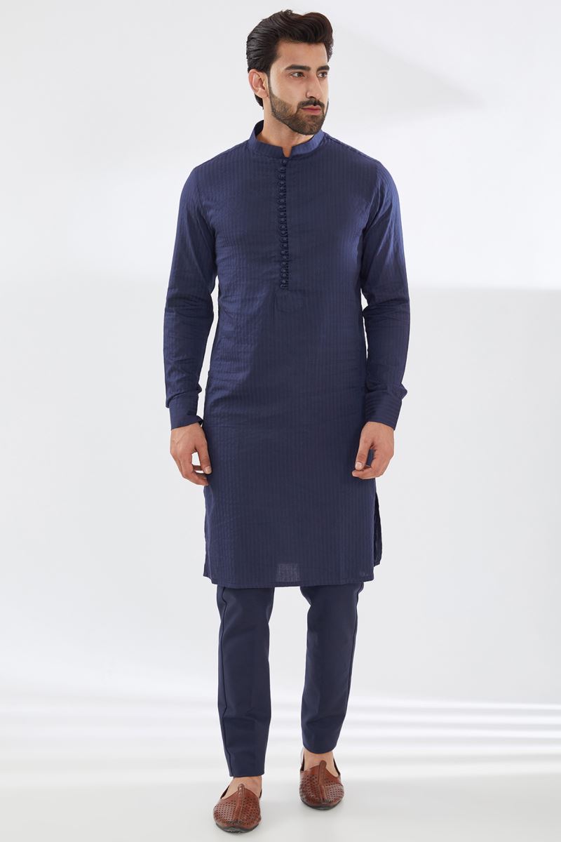 BLUE COTTON SILK KURTA AND PANT SET