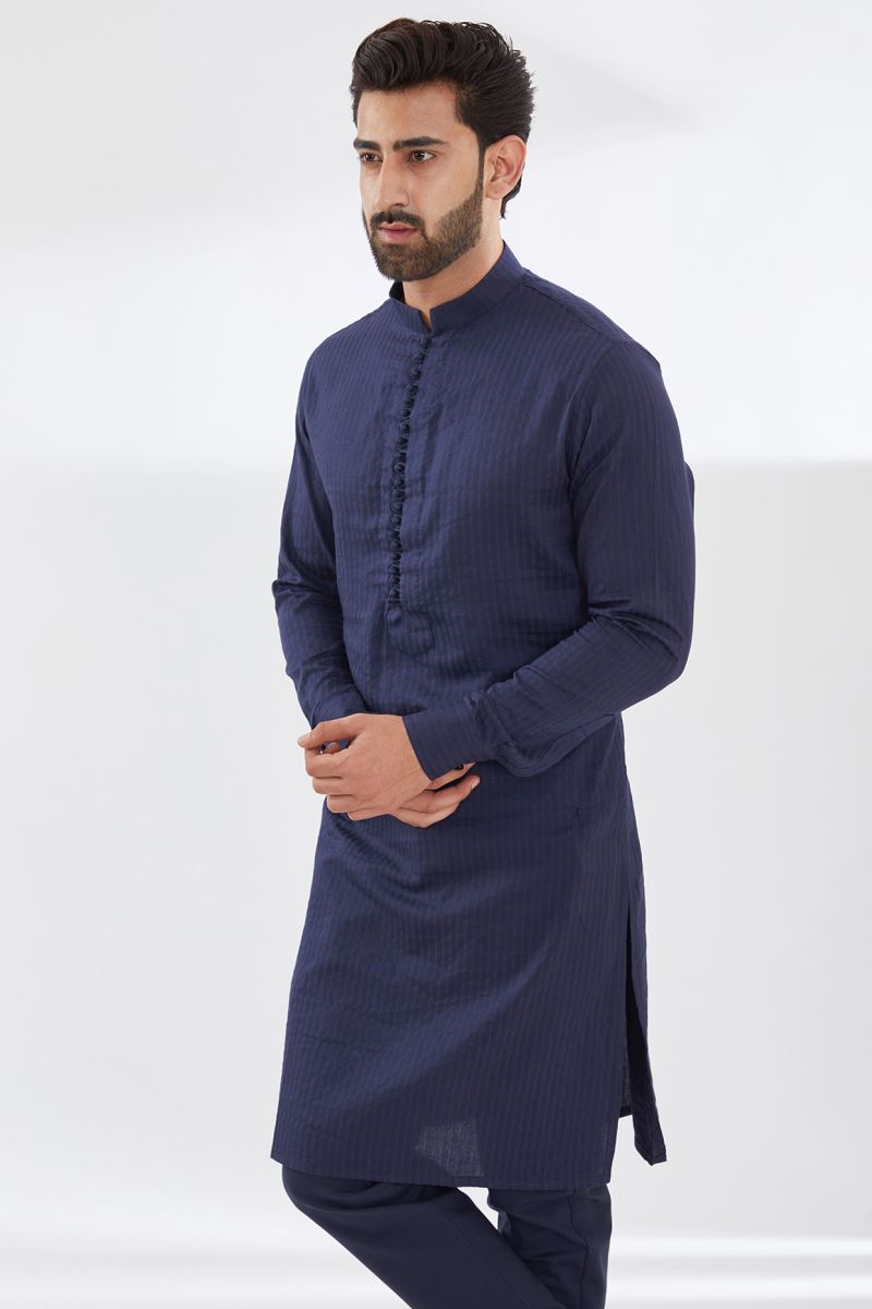 BLUE COTTON SILK KURTA AND PANT SET