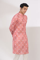 PINK BANDHANI WITH GOLD SEQUINS UNLINED KURTA AND COTTON SILK PANTS