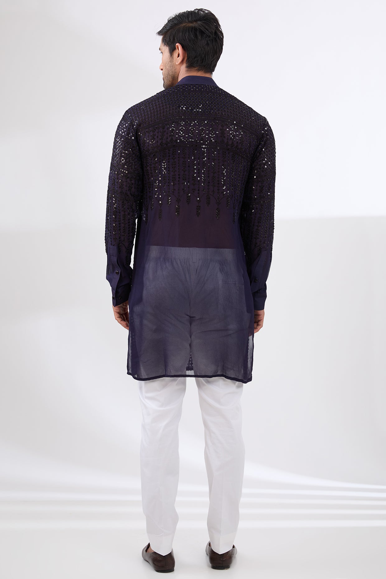 BLUE GEORGETTE UNLINED KURTA FULLY FRONT TONAL EMBROIDERED WITH PANTS