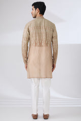 GOLD GEORGETTE UNLINED KURTA FULLY FRONT GOLD EMBROIDERED AND PANTS
