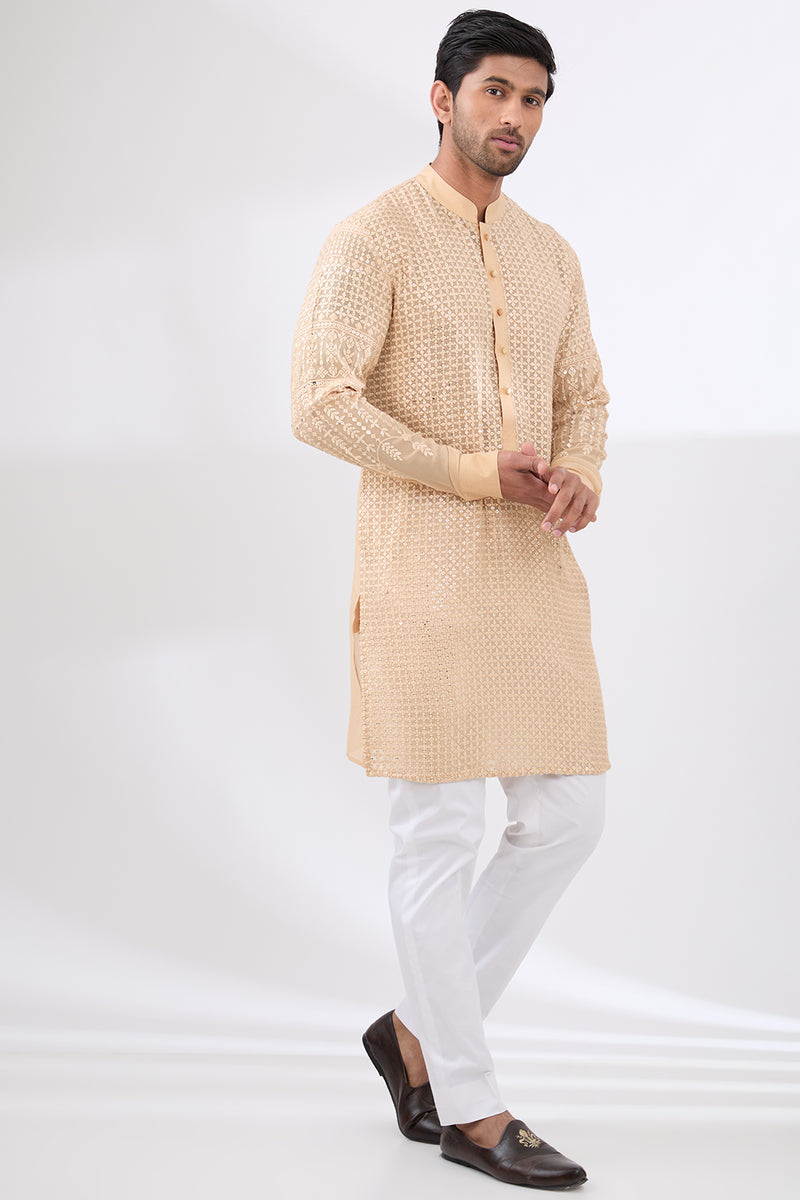 Nude tonal embroidered kurta with pants