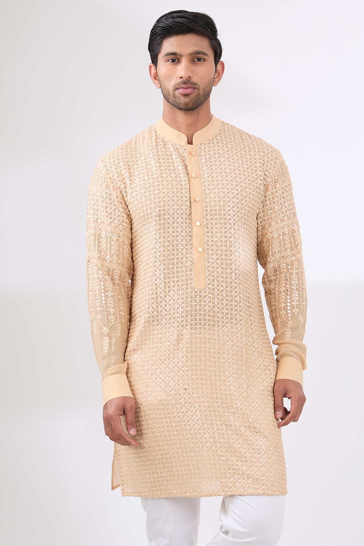 Nude tonal embroidered kurta with pants