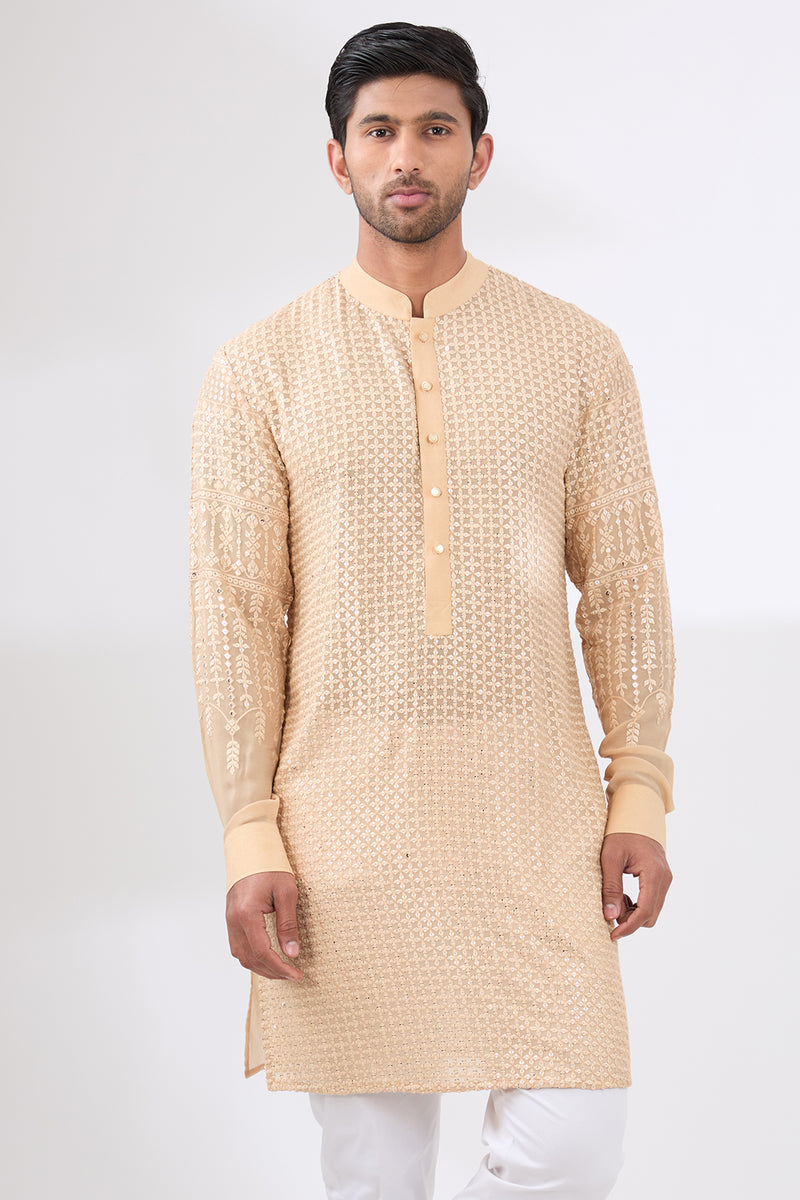 Nude tonal embroidered kurta with pants
