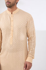 Nude tonal embroidered kurta with pants