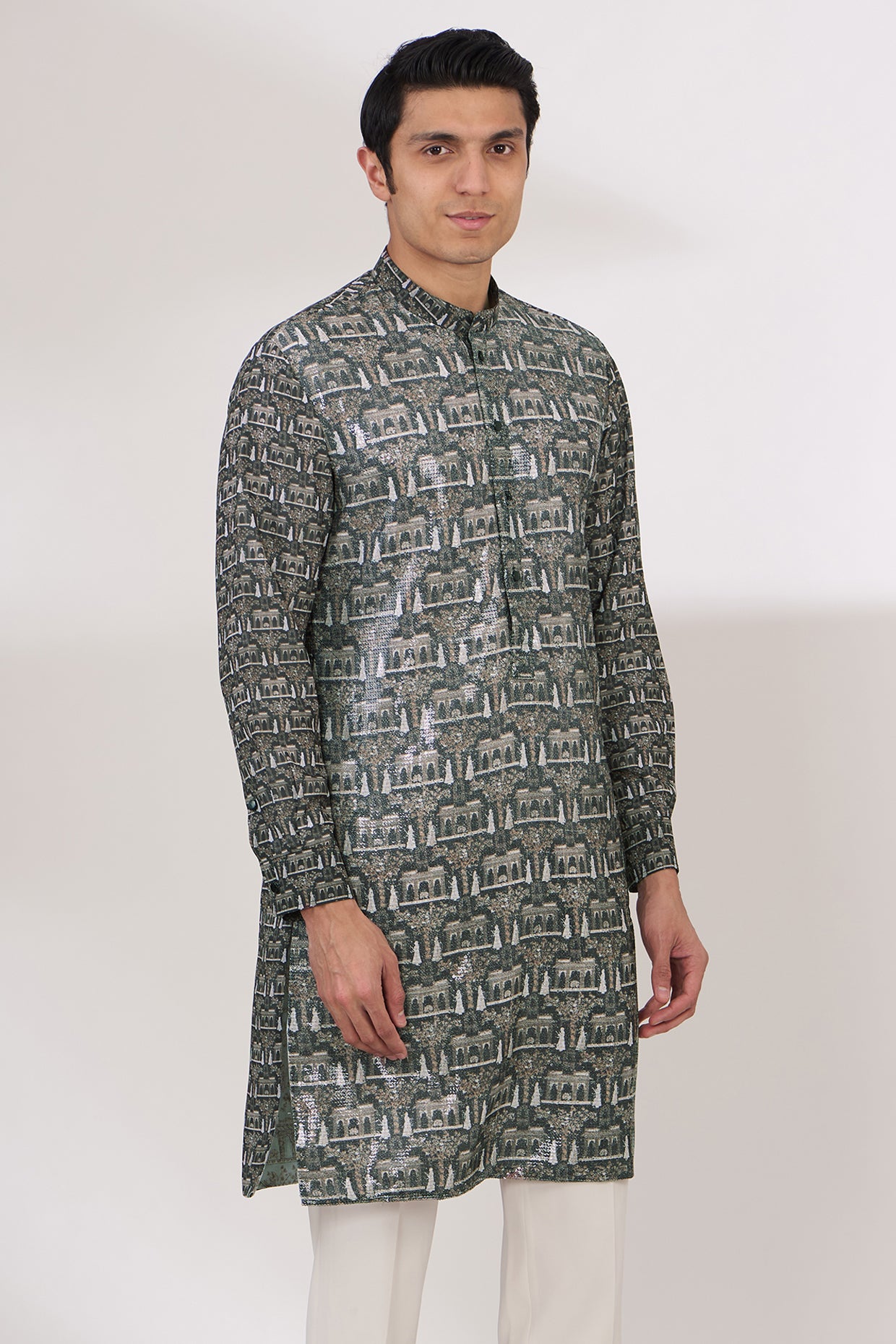 BLACK SHEETING AND GEORGETTE WITH CREPE LINING KURTA AND COTTON SILK PANTS