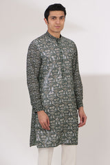 BLACK SHEETING AND GEORGETTE WITH CREPE LINING KURTA AND COTTON SILK PANTS