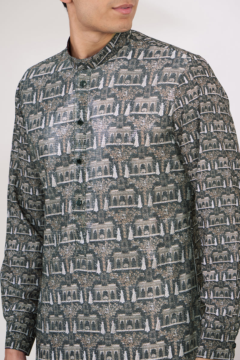 BLACK SHEETING AND GEORGETTE WITH CREPE LINING KURTA AND COTTON SILK PANTS
