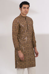 BLACK SHEETING AND GEORGETTE WITH CREPE LINING KURTA AND COTTON SILK PANTS