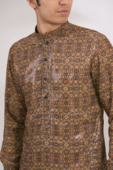 BLACK SHEETING AND GEORGETTE WITH CREPE LINING KURTA AND COTTON SILK PANTS