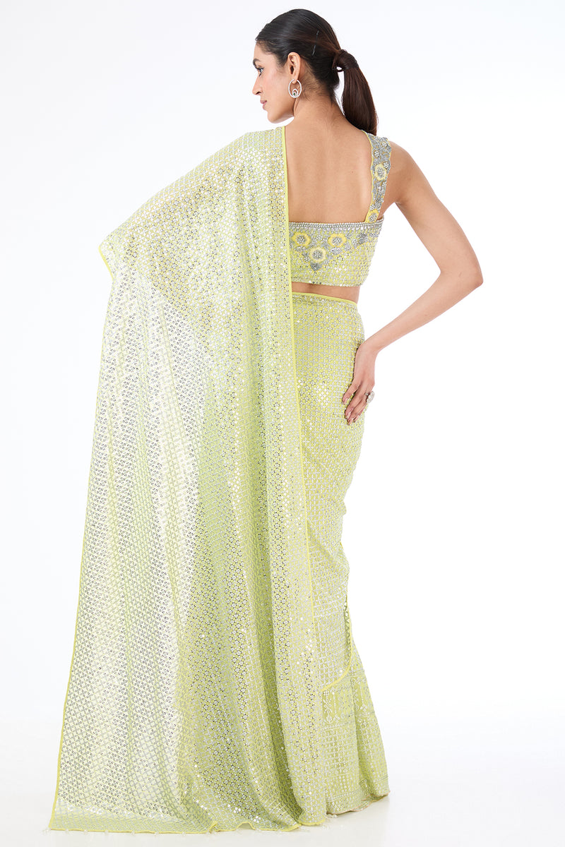 Adha neon yellow lehenga sari set