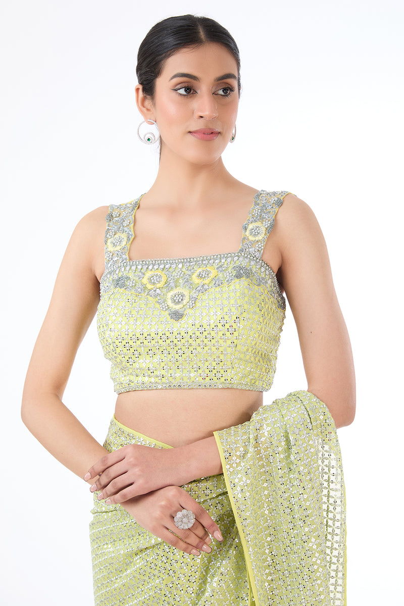 Adha neon yellow lehenga sari set