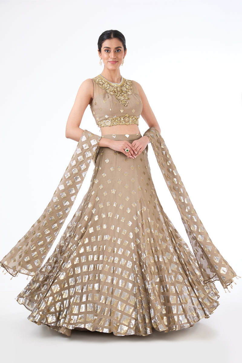 Nadia gold diamond sequins work lehenga set
