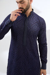 BLUE FULLY THREAD WORK AND SEQUINS KURTA WITH PANTS