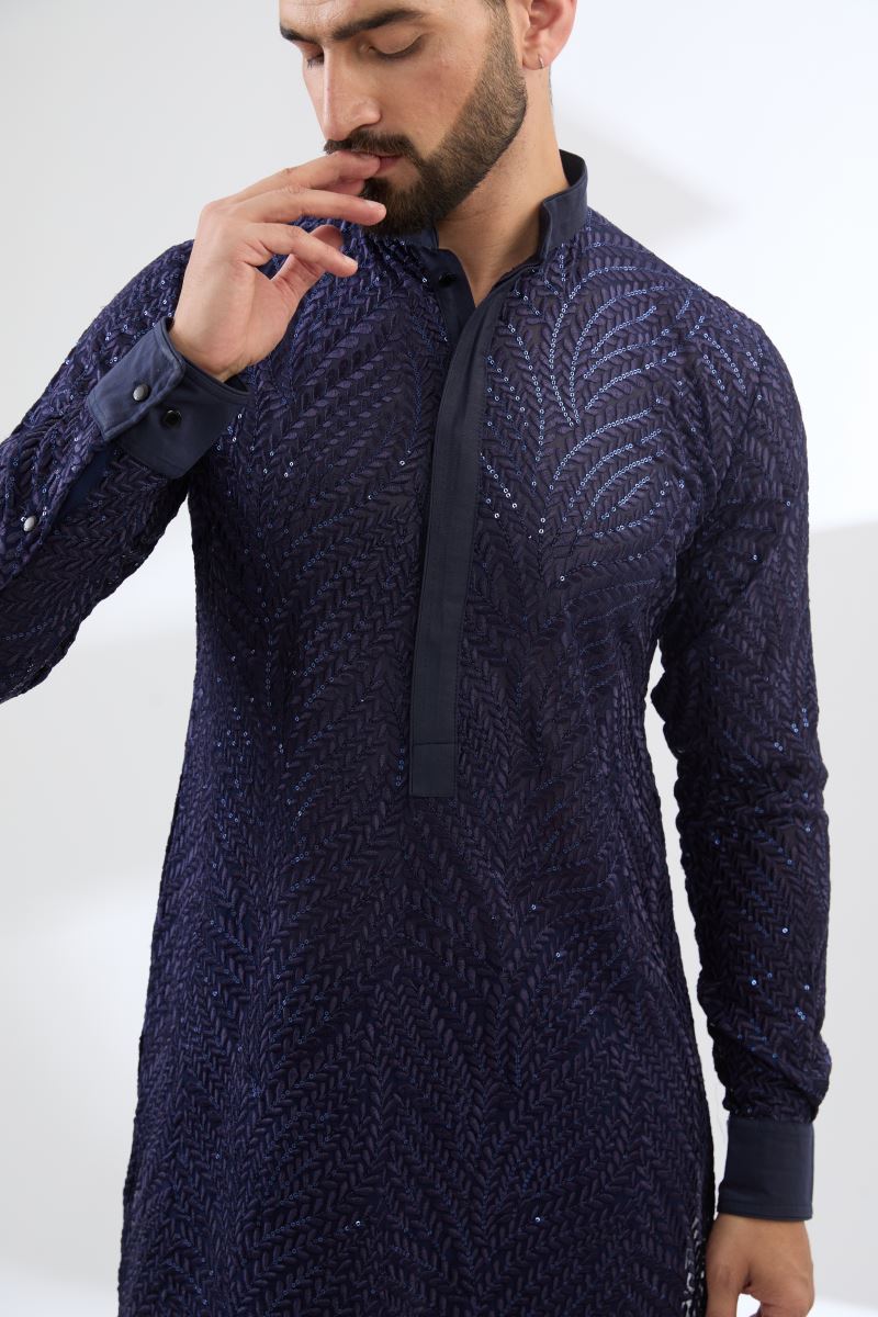 BLUE FULLY THREAD WORK AND SEQUINS KURTA WITH PANTS