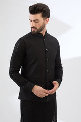 BLACK GEORGETTE FULLY THREADWORK BUNDI SET