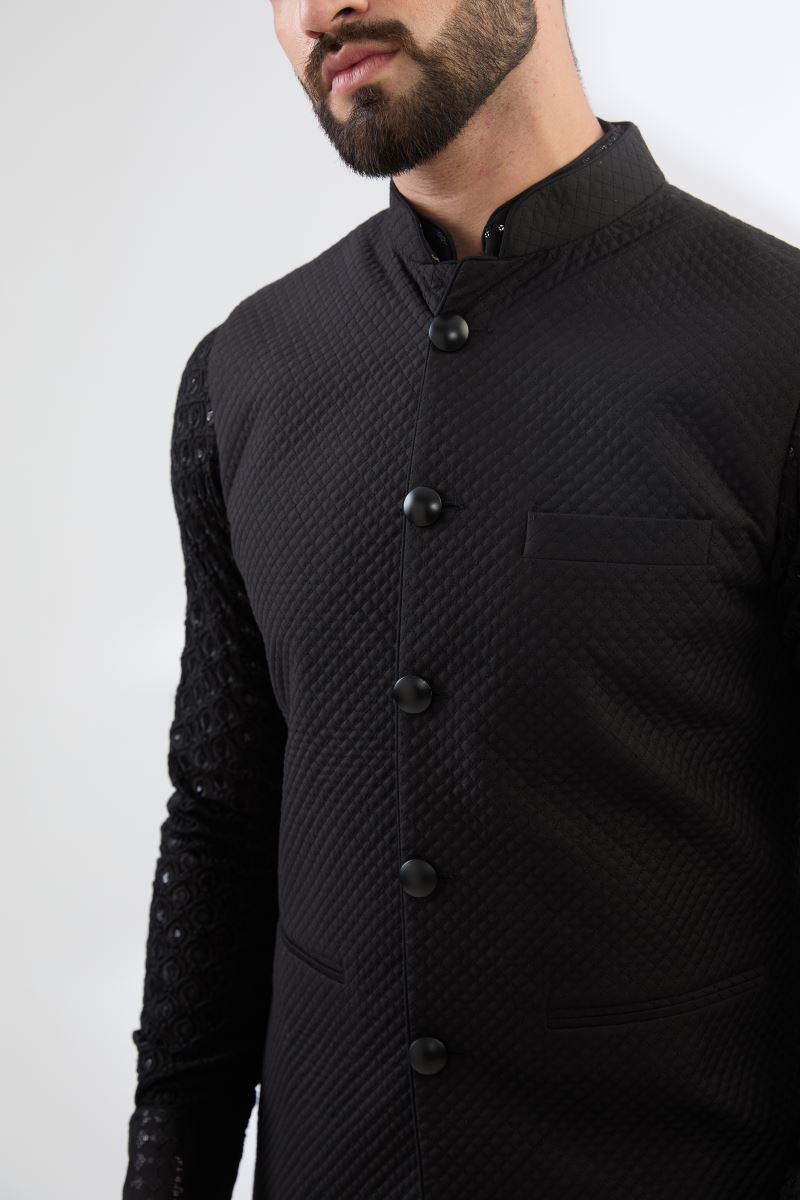 BLACK GEORGETTE FULLY THREADWORK BUNDI SET