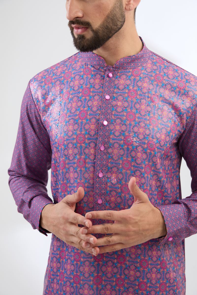PURPLE PRINT KURTA WITH LILAC PANTS