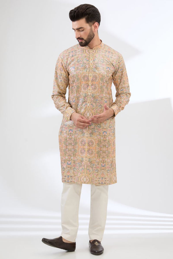 PALE YELLOW CARPET PRINT KURTA WITH PANTS