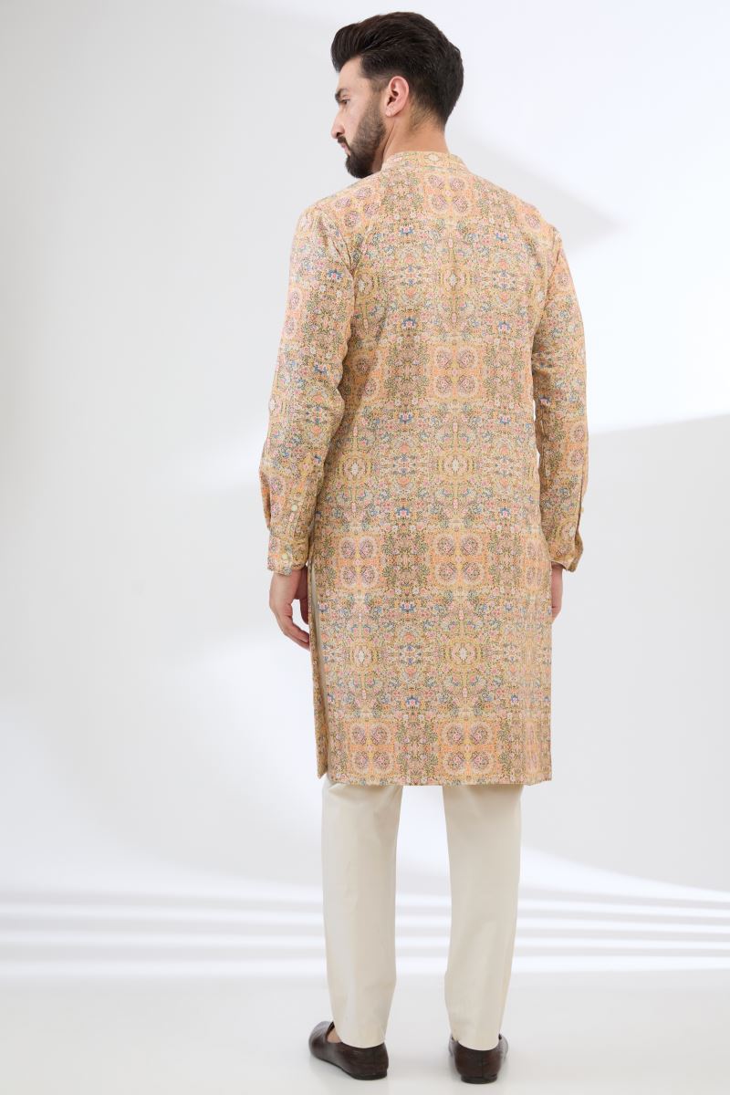PALE YELLOW CARPET PRINT KURTA WITH PANTS