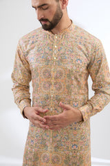 PALE YELLOW CARPET PRINT KURTA WITH PANTS