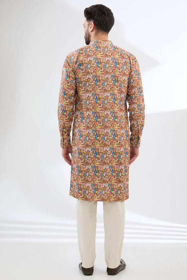 MULTI YELLOW GANESHA PRINT KURTA WITH PANTS