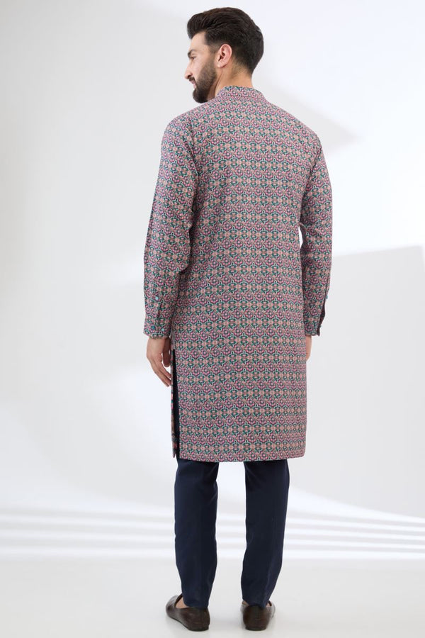MULTI BLUE SWAN PRINT KURTA WITH PANTS