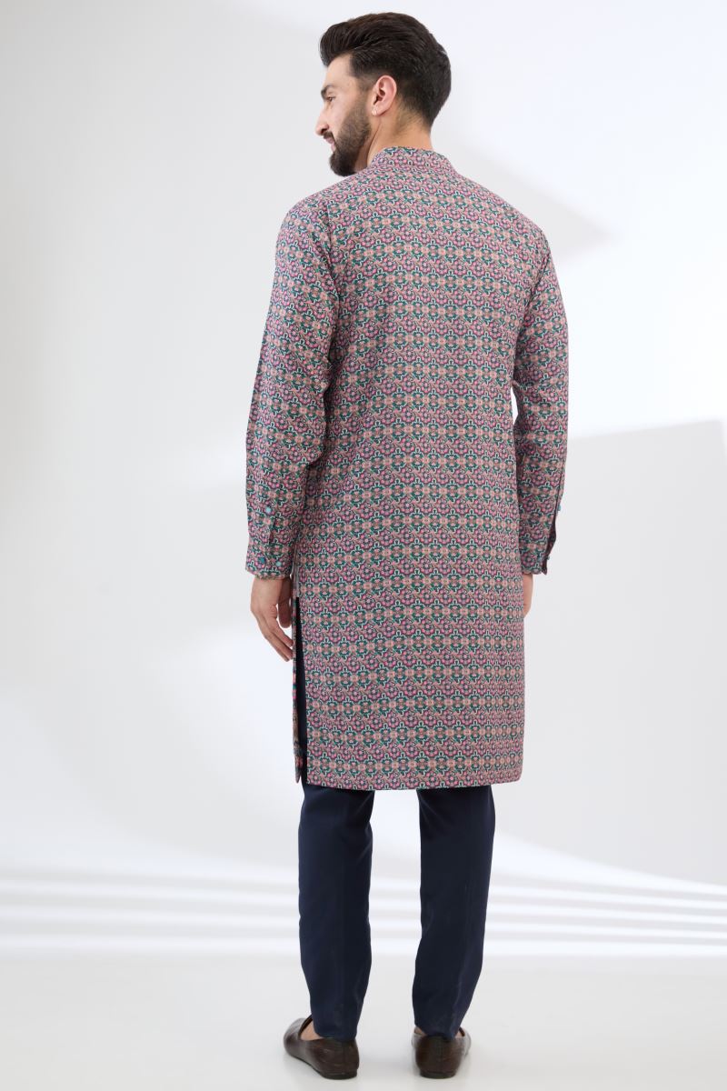MULTI BLUE SWAN PRINT KURTA WITH PANTS