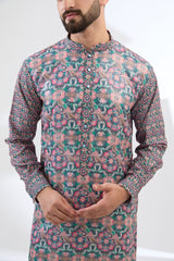 MULTI BLUE SWAN PRINT KURTA WITH PANTS