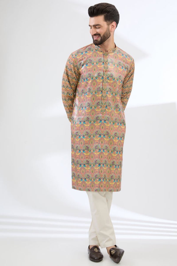 MULTI YELLOW ELEPHANT PRINT KURTA WITH PANTS
