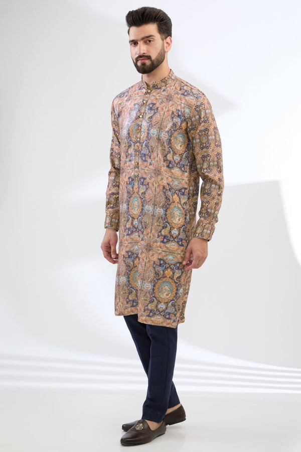 MULTI BLUE BIRD PRINT KURTA WITH PANTS