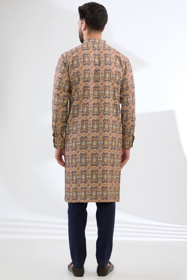 MULTI BLUE BIRD PRINT KURTA WITH PANTS