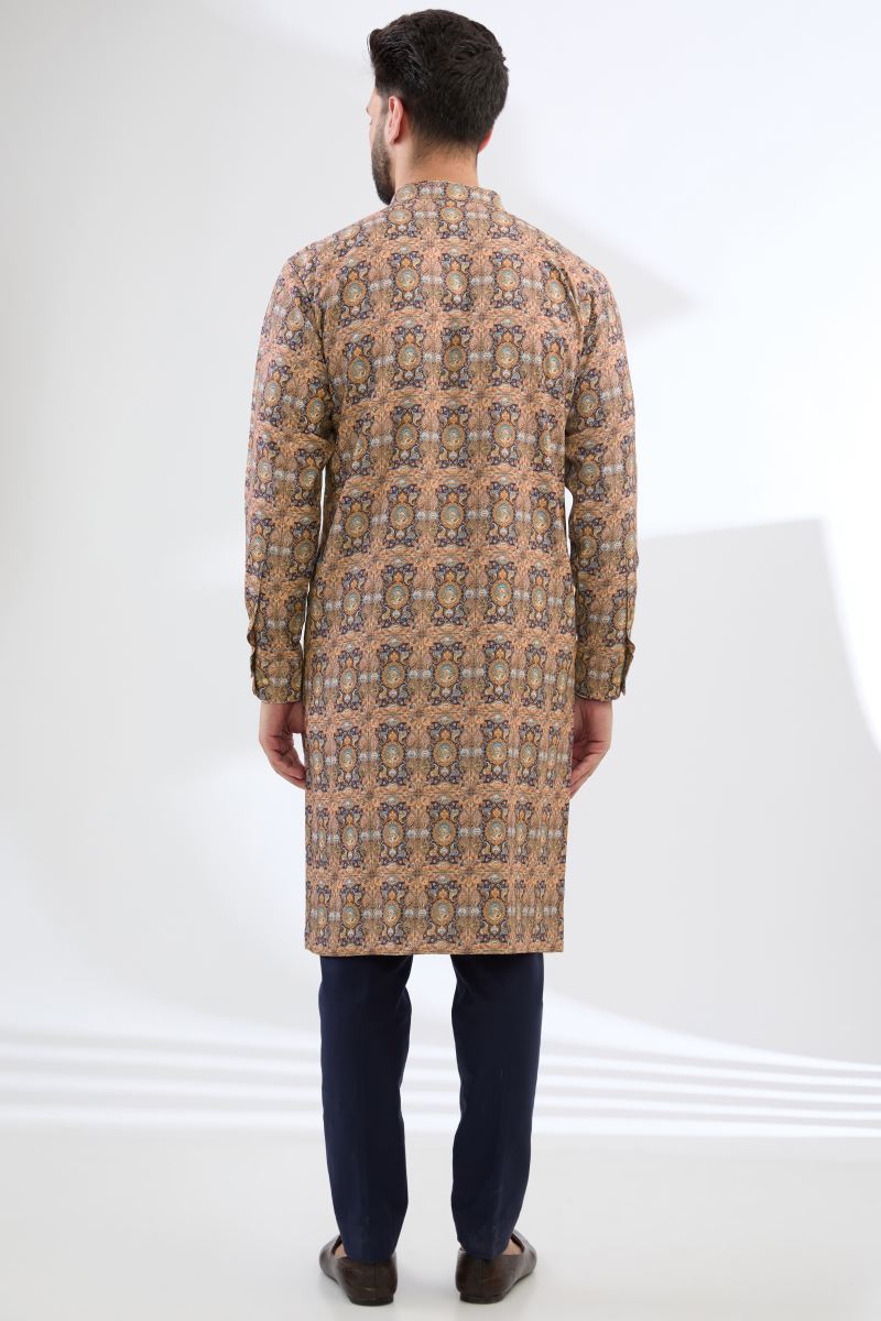 MULTI BLUE BIRD PRINT KURTA WITH PANTS