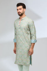 GREEN THREADWORK FULLY EMBROIDERED KURTA WITH PANTS