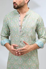 GREEN THREADWORK FULLY EMBROIDERED KURTA WITH PANTS