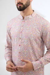 PINK THREAD WORK FULLY EMBROIDERED KURTA WITH PANTS