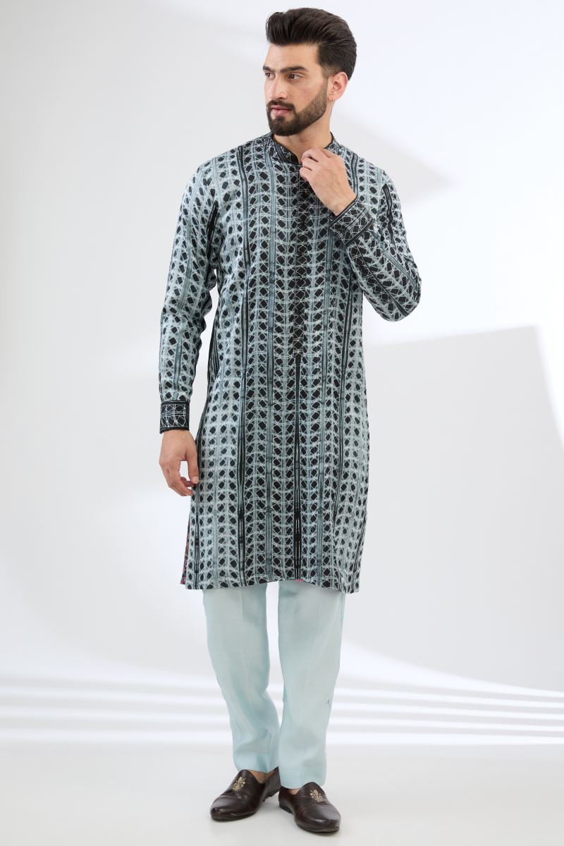 BLACK SHIBORI PRINT KURTA WITH PANTS