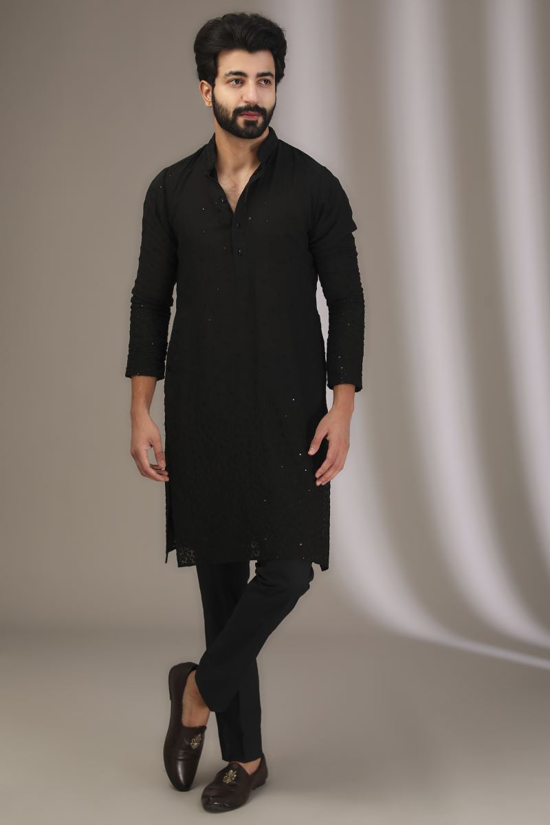 BLACK NARGIS BRUST KURTA WITH BUNDI AND PANTS