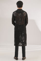 BLACK FULLY EMNROIDERED KURTA WITH BUNDI AND PANTS