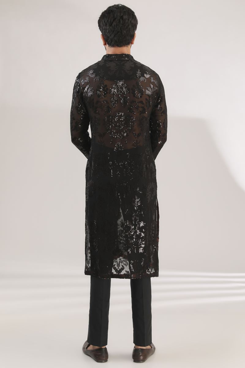 BLACK FULLY EMNROIDERED KURTA WITH BUNDI AND PANTS