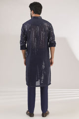 BLUE FULLY EMNROIDERED KURTA WITH BUNDI AND PANTS