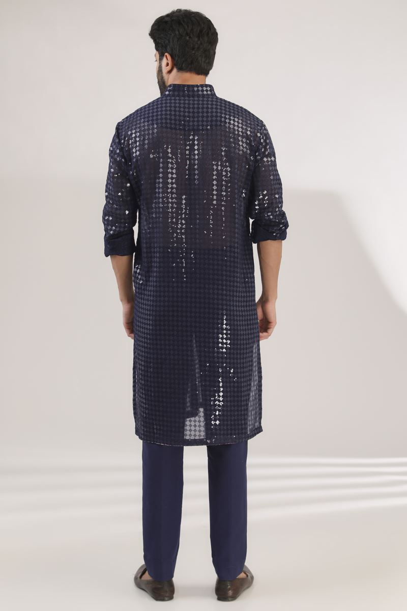 BLUE FULLY EMNROIDERED KURTA WITH BUNDI AND PANTS